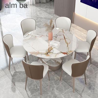 China Other Light Luxury Italian Style Rock Panel Dining Table And Chair Combination Round Table With Turntable Villa Modern Minimalist Rotation for sale