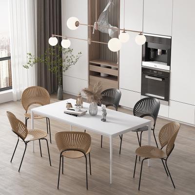 China Other Luxury Rectangular Home Aluminum Alloy Italian Minimalist Dining Table Rock Panel and Modern Minimalist Chair Combination Light for sale