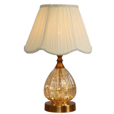 China Modern Nordic Modern Fabric Table Lamp Bedroom Bedside Light Plated Decoration Glass Lamps For Bedroom Living Room Hotel Light Fixtures for sale