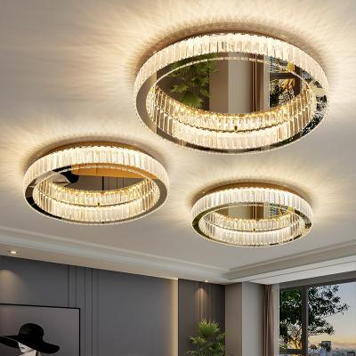 China Outdoor Mounted Round Crystal LED Ceiling Lamp For Bedroom Living Room Study Modern Roof Gold Home Interior Decoration Chandelier Lighting Fixture for sale