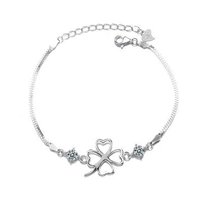 China TRENDY S925 Sterling Silver Happy Four Leaf Grass Flower Bracelet Fashion Jewelry for sale