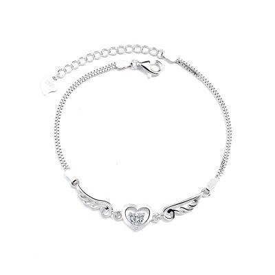 China TRENDY Angel Wings Ladies Fashion Jewelry S925 Sterling Silver Heart Shaped Bracelet for sale