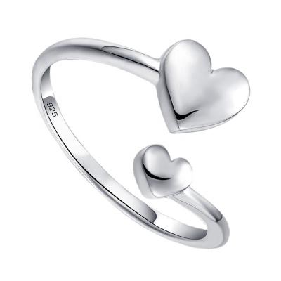 China New FASHIONABLE Love S925 Sterling Silver Double Ring Simple Girls Open Heart-shaped Ring for sale