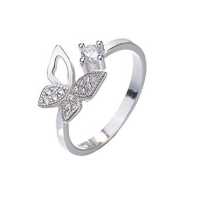 China FASHIONABLE micro-set silver diamond temperament S925 butterfly fashion open women's ring for sale