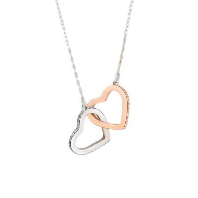 China TRENDY Fashion S925 Sterling Silver Girls Double Heart Two Color Pendant Necklace for sale