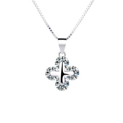 China Fashion Temperament Personality Four Leaf Clover S925 Silver Jewelry Women With Diamonds Four Leaves Pendant Necklace for sale