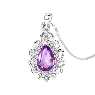 China New FASHIONABLE S925 Sterling Silver Clavicle Drop Water Amethyst Necklace Fashionable And Versatile Chain for sale