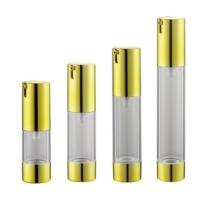 China Luxury cosmetic bottle 10ML15ML20ML30ML airless lotion bottle pressed transparent body cosmetics diameter 26 gold plastic silveraluminum for sale