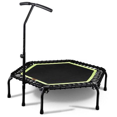 China Without Protective Net Adult Fitness Hexagon Fitness Indoor Trampoline Kids Trampoline With Adjustable Handle Bar for sale