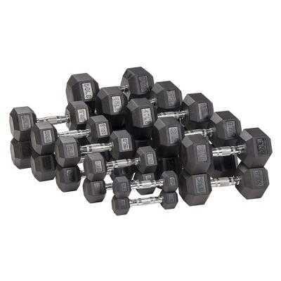 China Cheap Home Use Rubber Hex Dumbbell Fixed Dumbbell Rubber Hex Dumbbell Set For Gym 2.5kg To 60kg for sale