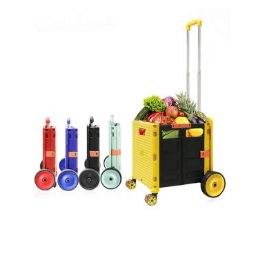 China Market Shopping Cart Lightweight Folding Plastic Portable Grocery Cart Trailer Hand Cart for sale