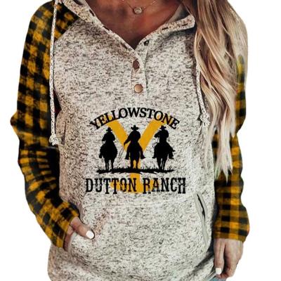 China Anti-pilling hot sales include v-neck buttoned hoodie retro printing sweatshirt and hoodie for sale