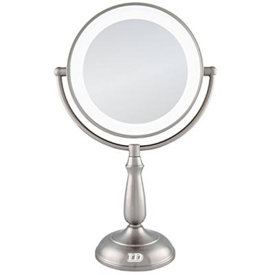 China Lighted Magnification Circular Makeup Mirror Dual 2 Sided Round Shape LED Rotating Mirror Stand Magnifying Cosmetic Mirror 7 10x Inch for sale