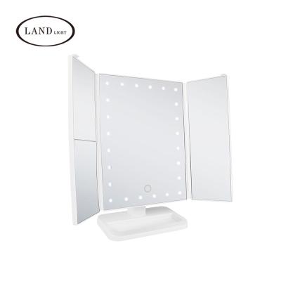 China Three Sides Magnifying Mirror Modern Illuminated Cosmetic Mirror Led Makeup Mirror With Lights for sale