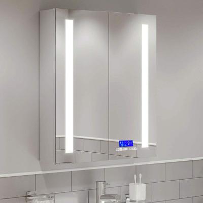 China IP44 Traditional Frame Three Shelves LED Backlit Aluminum Bathroom Cabinet Light Illuminated Mirror for sale