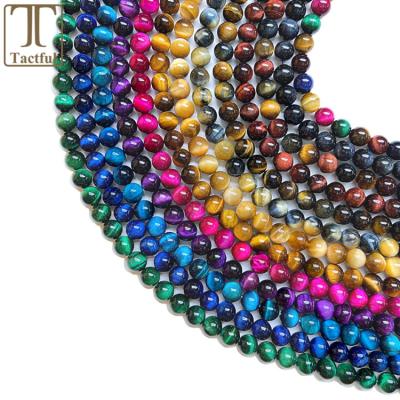 China Trendy Wholesale Natural Gemstone Around Bead Bracelet Jewelry Rainbow Tiger Eye Loose Stone Stone 6 8 10mm for sale