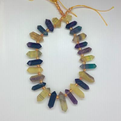 China Hexagonal Point Crystal Pendant Necklace Pleochroic/Pleochroism Fluorite Healing Natural Colorful Gemstones Necklace for sale