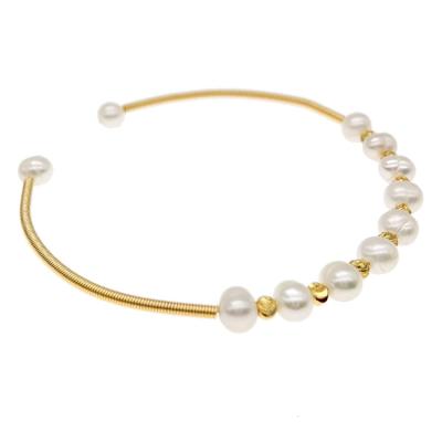 China CLASSIC Freshwater Cultured Pearl 24K Gold Filled Bangle Twisted Cable Bracelet Handmade For Women Wife Daughters Mother for sale