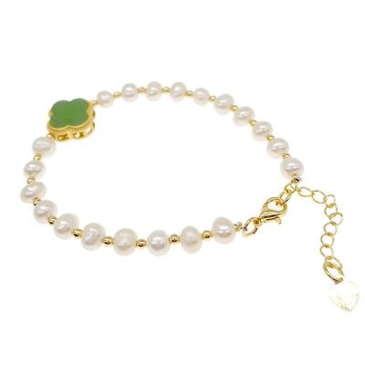 China Wholesale CLASSIC 24K Gold Filled Beaded Stretch and Green Gemstone Bead Strand Adjustable Chain Bracelet for Women for sale