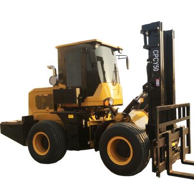 China Outdoor Building Material Stores CPCY50 5T 6T 4x4 4wd 4 Wheel Drive Farm All Off Road Rough Terrain Forklift Manufacturer for sale