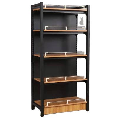 China Retail Single Sided Store Shelves Store Display Shelves Metal And Wooden Miniso Display Rack for sale