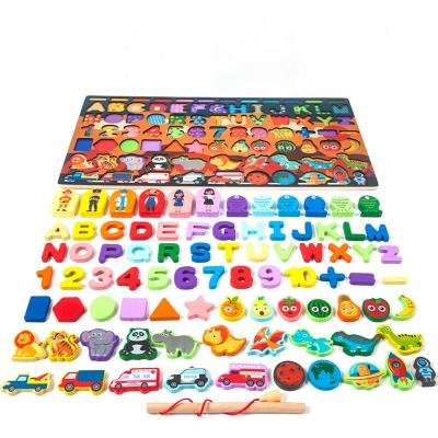 China Toy Montessori Educational Wooden Toys Educational 7 In 1 Count Numbers Kids Game Puzzle Magnetic Fishing Toy for sale