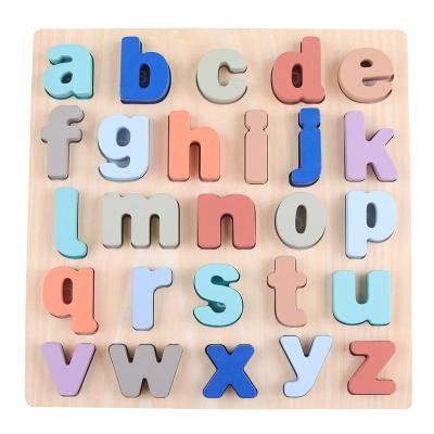 China Match Wooden Shape Alphabet Board Puzzle Toys Developmental Educational Cartoon Toy Hand Games For Children for sale