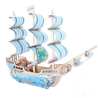 China Wholesale Ship Ship Cartoon Toy Ship Model Laser Cutting DIY 3D Puzzle Wooden Toy For Kid Children for sale