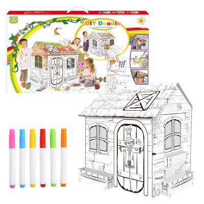 China High quality cartoon toy china factory children's cardboard dollhouse 3d diy miniature doodle puzzle set for kids for sale