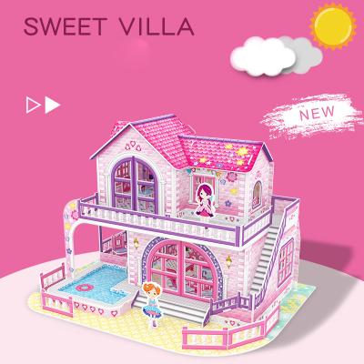 China Cartoon Toy Sweet Doll House Paper Cardboard Env DIY Assemble 3D Jigsaw Puzzle House For Girls Play Gift for sale