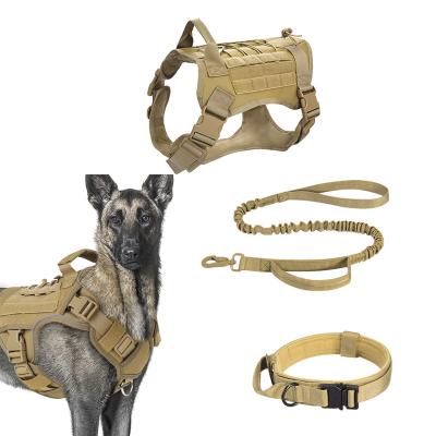 China New Come 2022 Stocked From Amazon Cheap Heavy Duty Tactical Military Harness Service Dog Collar And Leash Set 3 Pieces for sale