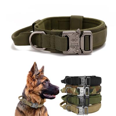 China Personalized Large Heavy Duty Green Tactical Military Padded Nylon Handle Dog Collars With Metal Buckle for sale