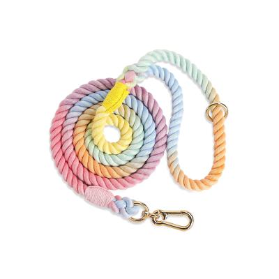 China 2022 Hot Selling JEWELED Gradient Color Rope Pet Leash, Round Braided Soft Cotton Dog Leash Wholesale for sale