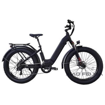 China Aluminum Alloy 26 Inch Step Through Fat Tire Ebike Hidden Battery Hidden Fork Electric Bike Rear Motor 750W Electric Bicycle For Adult for sale