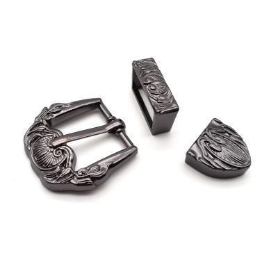 China China Manufacturer Fashion Women Eco-friendly Belt Buckle 3 Pieces Engraving Western Buckle Set Alloy Buckle for sale