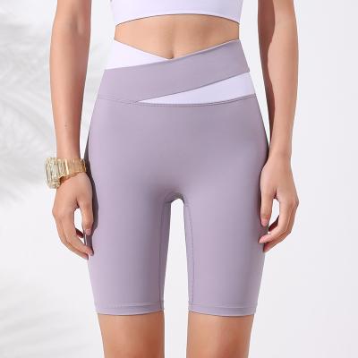 China The running yoga biker shorts crack! crack! Breathable Fitness Butt Lift Pants Workout Gym Wear High Waist Ribbed V Waistband Women Biker Shorts for sale