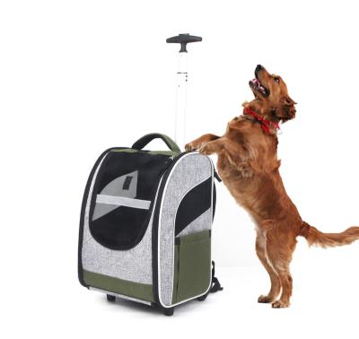 China Breathable Pet Rolling Carrier Backpack Dog Wheel Around Cat Luggage Bag Pet Travel Carrier Pet Cages Small Carriers and Rooms Animals Solid for sale