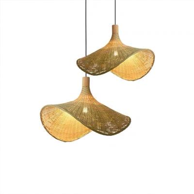 China Creative Southeast Asian Chandelier Modern Japanese Bamboo Chinese Zen Straw Hat Lamp Chandelier New for sale