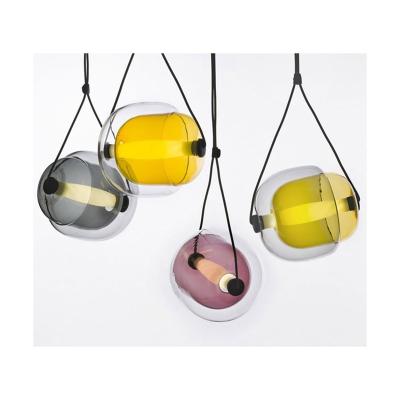 China Modern Home Decorative Green Light Glass Shade Hotels Rope Linear Hanging Pendant Lamp for sale