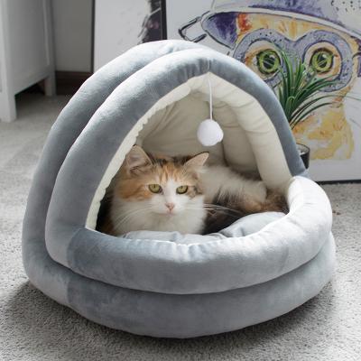 China Viable Manufacturer Wholesale Warm Short Plush PP Cotton Folding Soft Cat Yurt Bed for sale