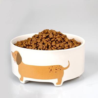 China Wholesale Non-Slip Printing Blue Custom Ceramic Cat Dog Bowl Feeder Viable for sale