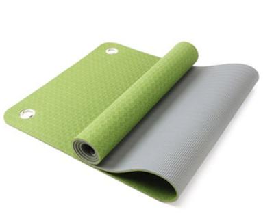 China Yoga.exercises double color strip yoga mat with hanging hole for gym for home for sale