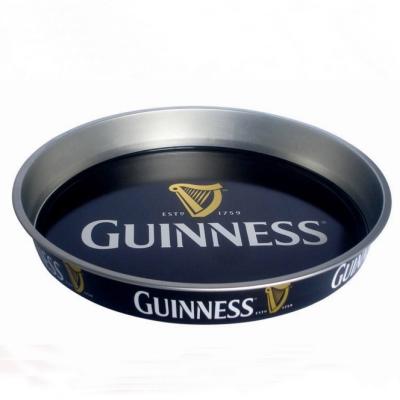 China Small Guinness Home Tinplate Restaurant Hotel Round Shape Metal Serving Tray for sale