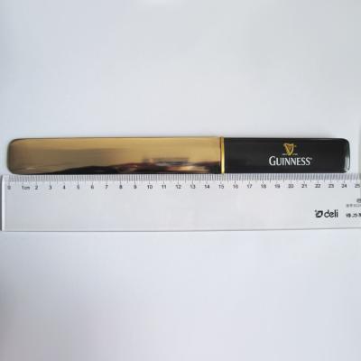 China Sustainable Guinness Metal Beer Foam Scraper In Gold Flat& Black PS Handle for sale