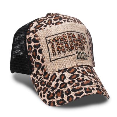 China JOINT Canvas Black Leopard With Trump Election Baseball Caps Baseball Trucker Hat Ponytail Hats for sale