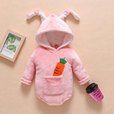 China Hot Selling Velvet Baby Rompers Baby Clothes Newborn Rabbit Ear Design Autumn Winter Warm Suit Jumpsuit Rompers for sale