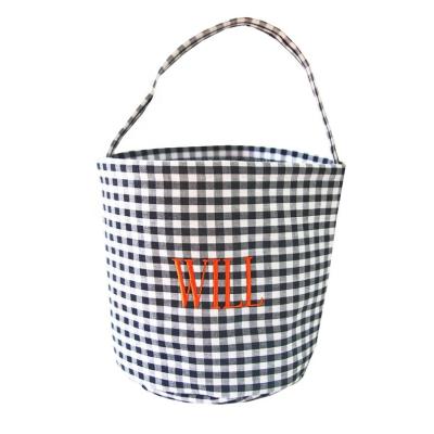 China Halloween Bucket Halloween Candy Basket Gingham Plaid Pattern Kid's Plaid Halloween Bag for sale