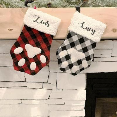 China Cute Christamas Decoration Pet Paw Christmas Stocking Decoration High Quality Personalized Christmas Gift Bag for sale