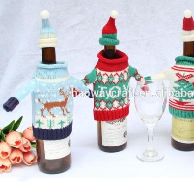 China Different Styles Are Available Reindeer Snowman Wine Bottle Cover Bag For Unique Christmas Knitted Self-Sealing Sweater Gift for sale