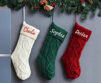 China Custom Classic Monogram Christmas Stocking Oversized Knit Christmas Stocking Holiday Socks Hanging Bags for sale